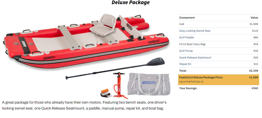 Sea Eagle FastCat12™ Catamaran Inflatable Boat Deluxe Package FASTCAT1 —  Water Adventure Pro