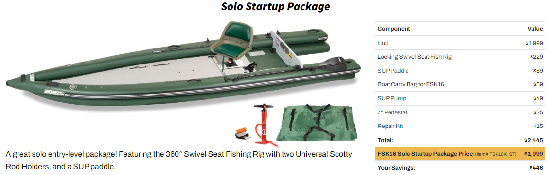 Sea Eagle FishSkiff™ 16 Inflatable Fishing Boat Solo Startup Package F —  Water Adventure Pro