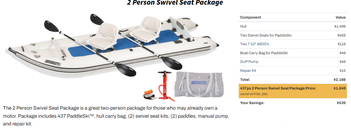 Sea Eagle 437ps Paddleski™ Inflatable Boat 2 Person Swivel Seat