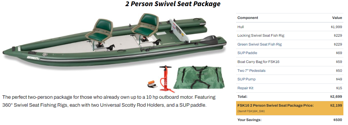 Sea Eagle FishSkiff™ 16 Inflatable Fishing Boat 2 Person Swivel