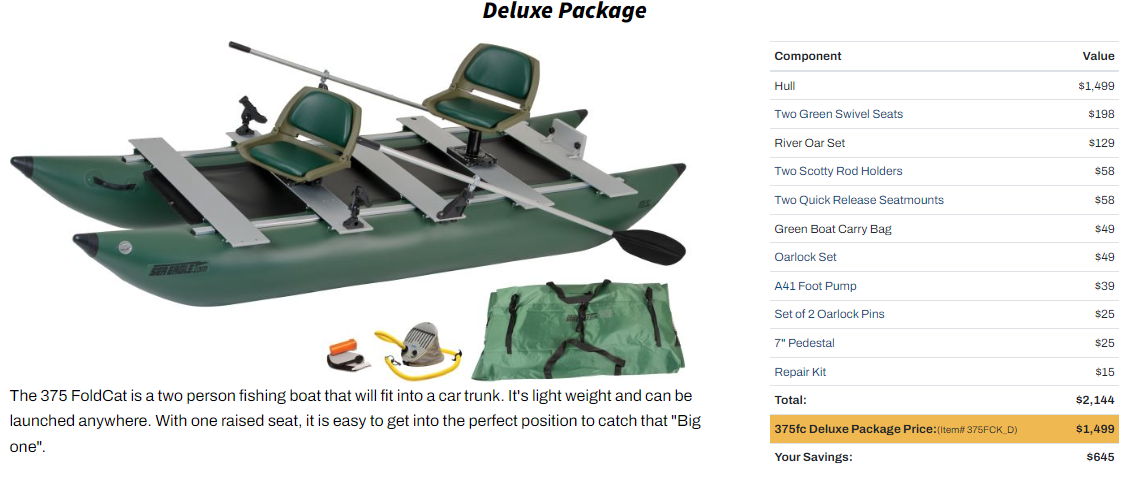 Sea Eagle 375fc FoldCat Inflatable Fishing Boat Deluxe Package