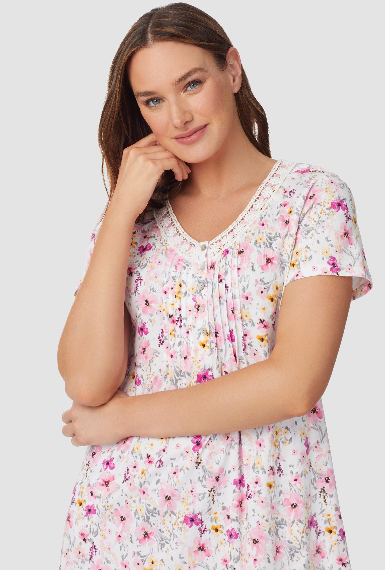 Aqua and Pink Floral Cap Sleeve Nightshirt - Aria Sleepwear