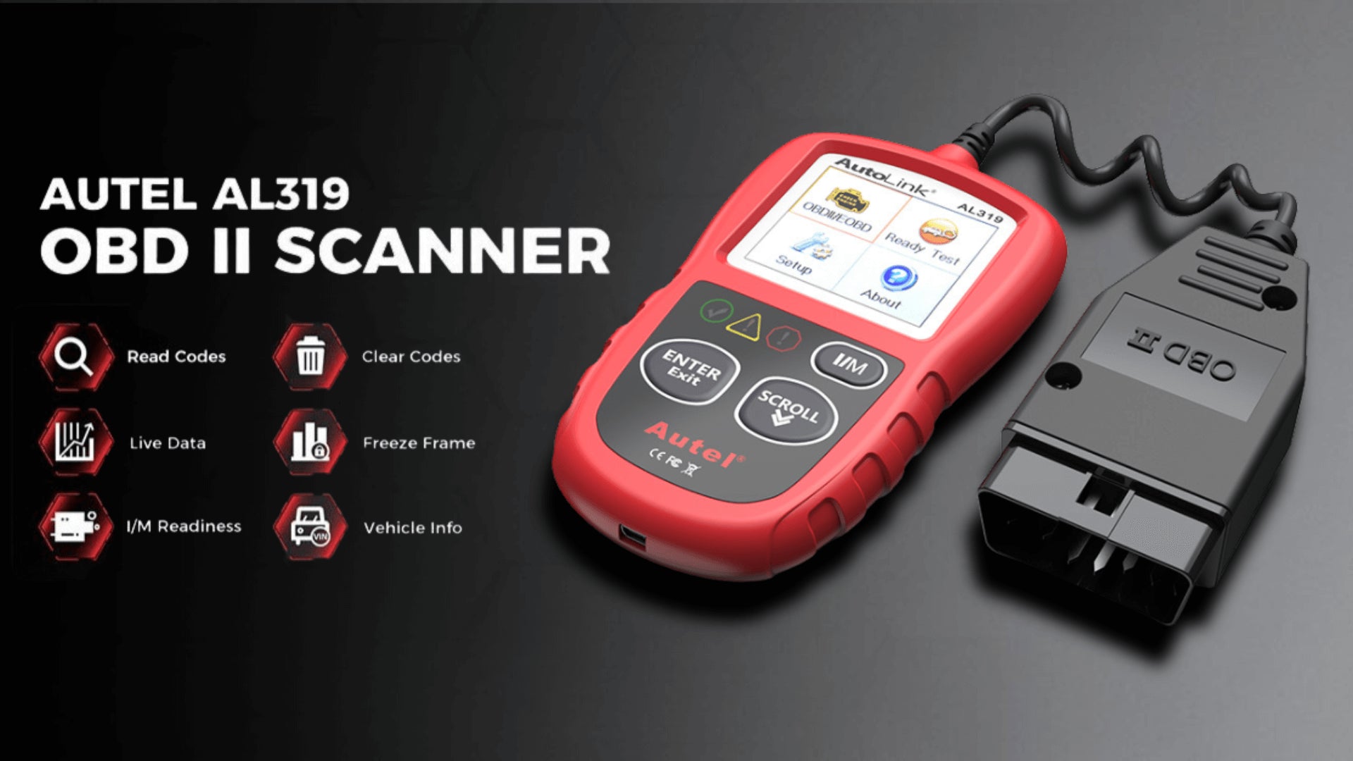 Autel AL319 OBD2 tool connected to a car’s dash, reading trouble codes with its built-in display.