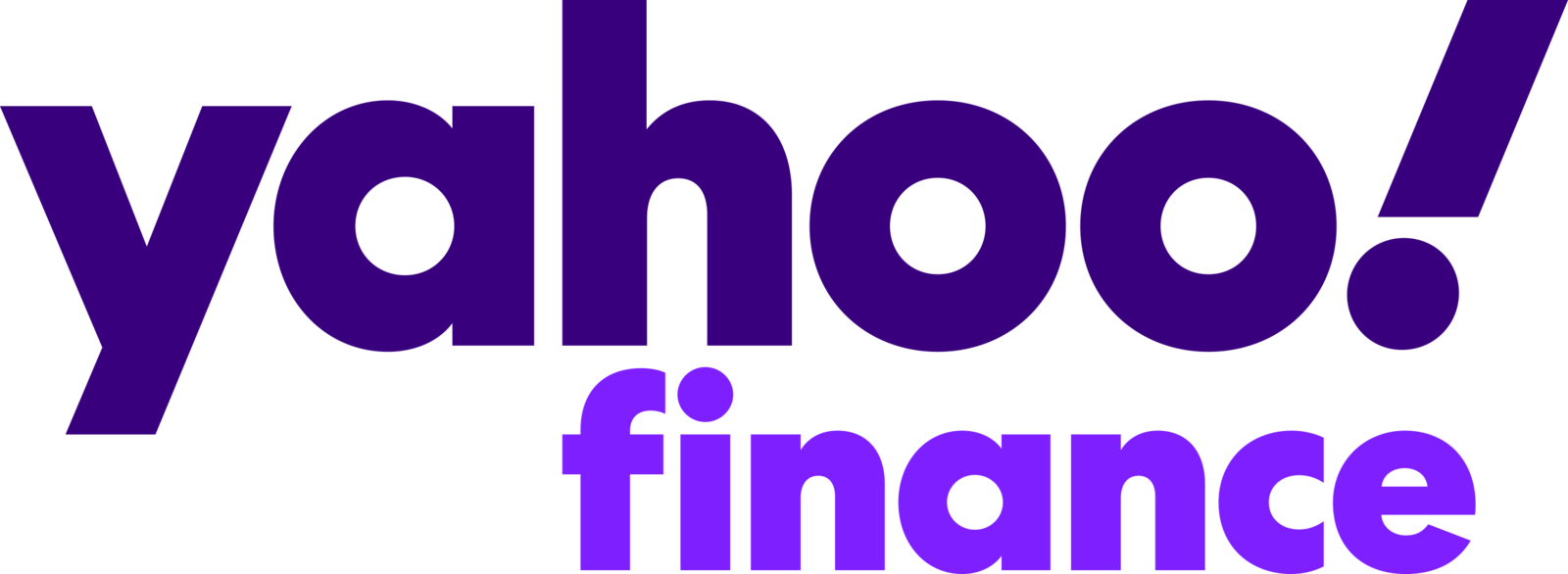 Logo of Yahoo Finance in purple text on a transparent background.