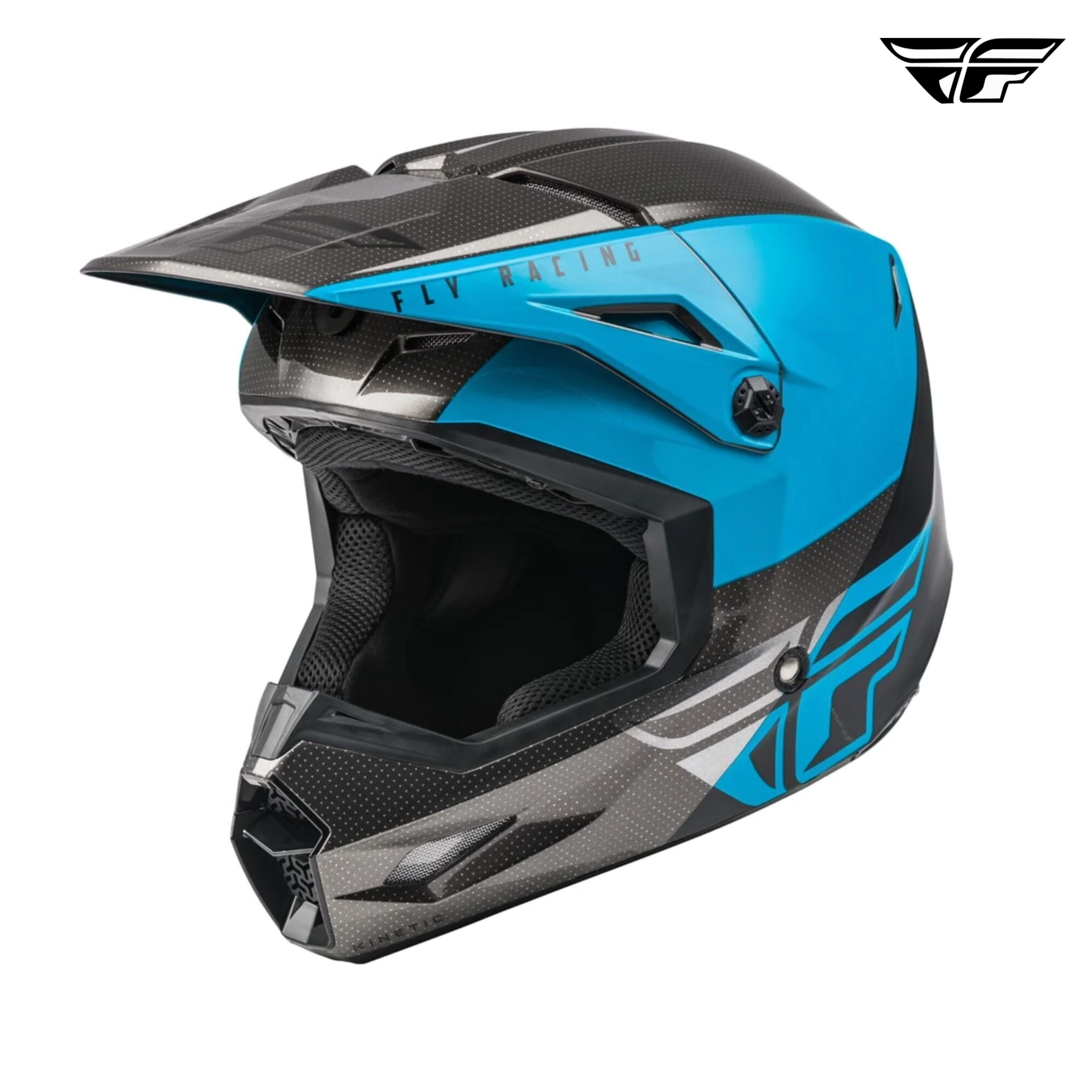 FLY RACING KINETIC STRAIGHT EDGE HELMET BLUE/GREY/BLACK