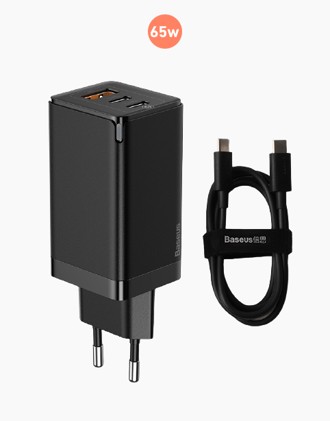 Baseus GaN2 Quick Charger 65W With Mini Cable USB-C To C - Black