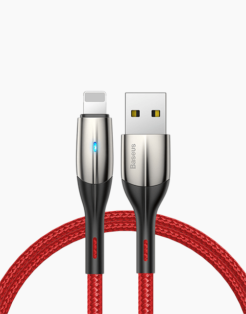 Horizontal Baseus Anti-Cut Cable With An Indicator Lamp For iP Red