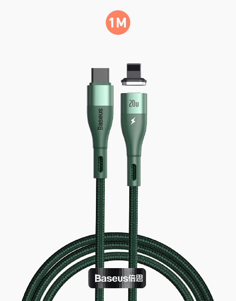 Baseus Zinc Magnetic Safe 20W PD Fast Cable Type-C To IP 1m - Green