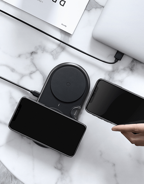 Dual Seat Qi Wireless Charger By Baseus ( Fast Charging Wireless ) Black