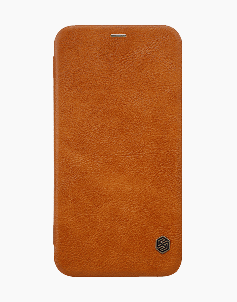 Nillkin Qin Series Slim Flip Leather Wallet Cover Built-in Credit Card Slots For iPhone X - Brown