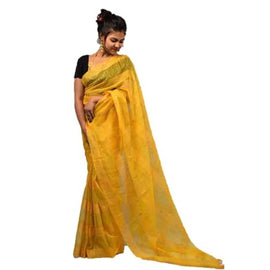HAIDER ALI AND SONS Women's Giccha Organza Saree with Blouse Piece (YELLOW)