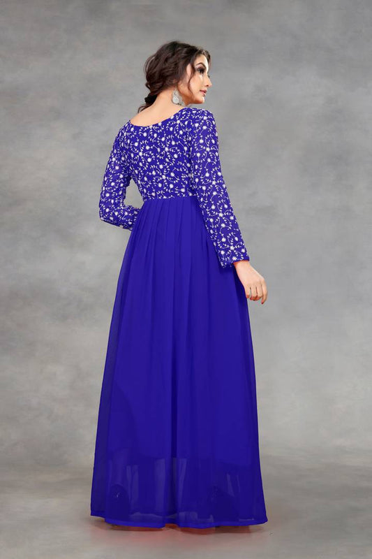 Fashionable Indo-western Blue  Georgette Gown For Women