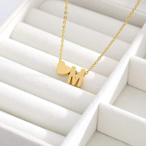 ARZONAI Gorgeous Alphabet 'M' & Tiny Heart Pendant Locket Chain Double Pendant Initial Letter n Cute Heart; Necklace Gift for Girls Women On Birthday Anniversary Valentine Occasions (Gold)