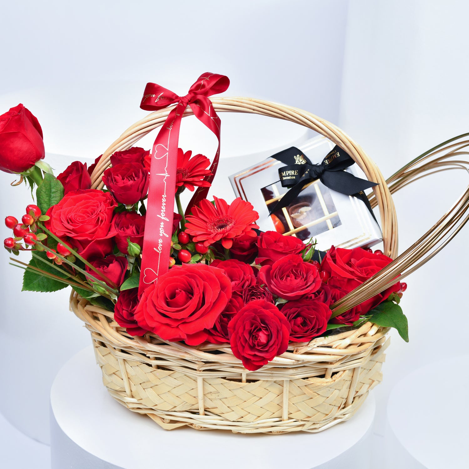 9 Assorted Chocolates From Empire Chocolate & Rose Affair Basket