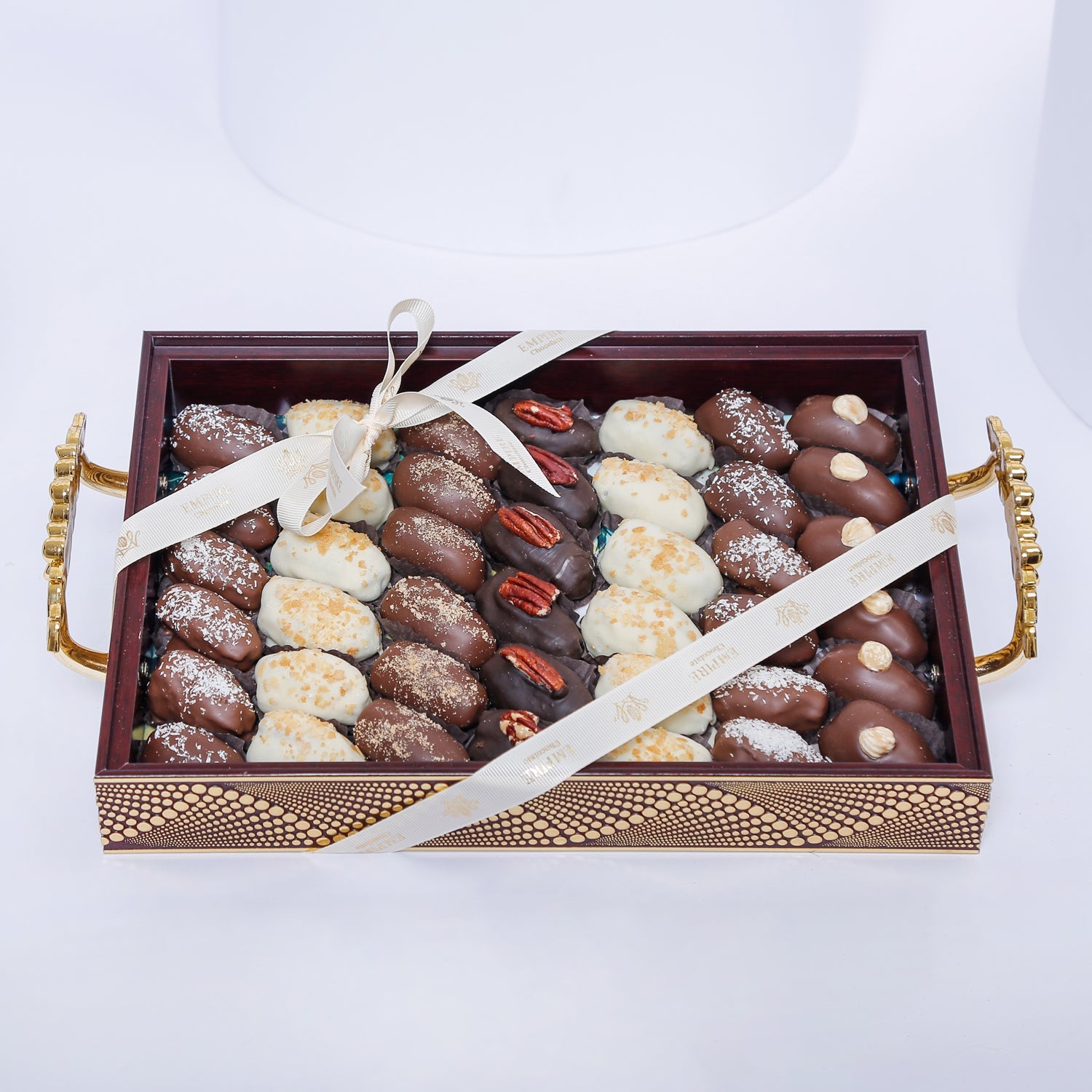 Assorted Dates Tray With Beautiful Flowers