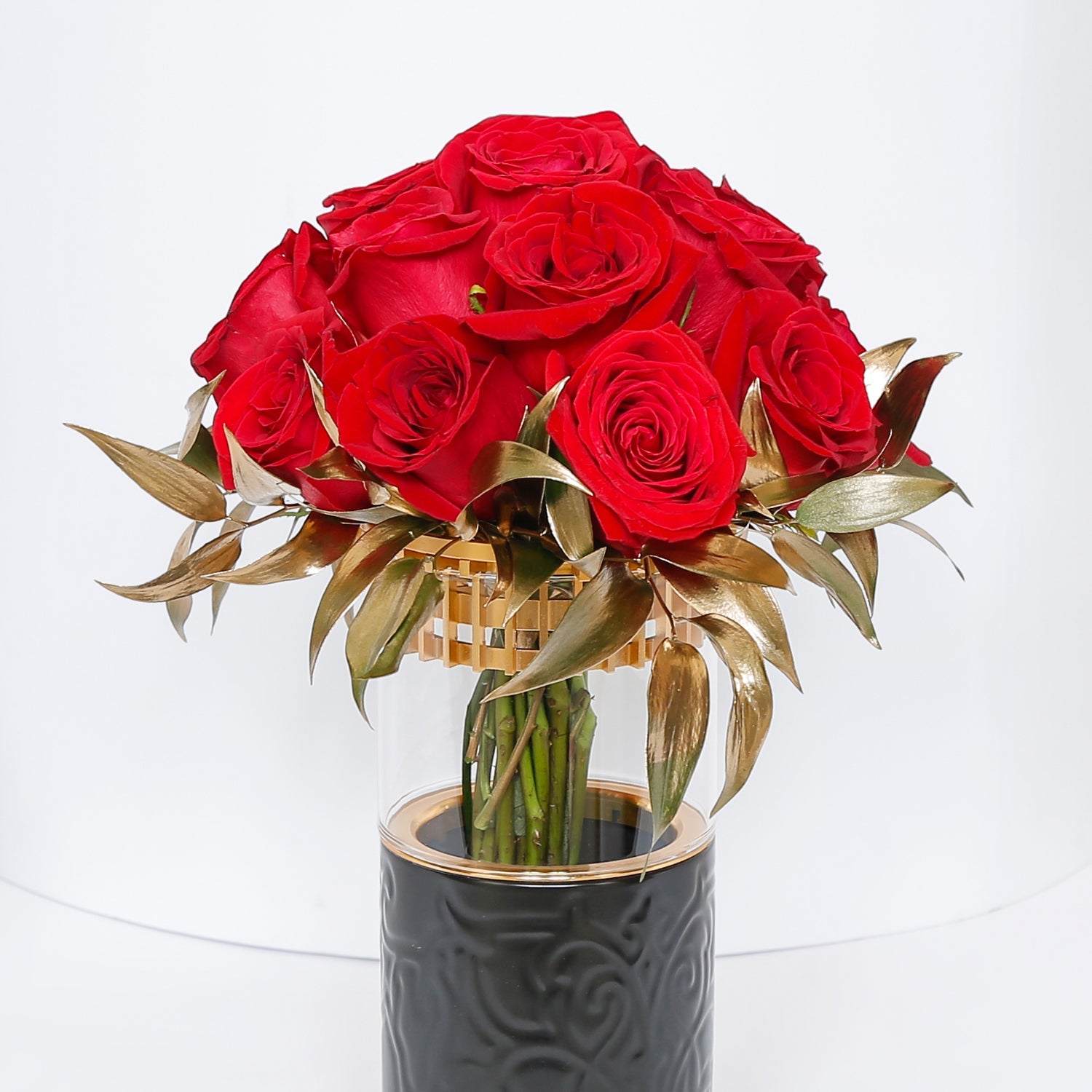 15 Red Roses Flower Vase