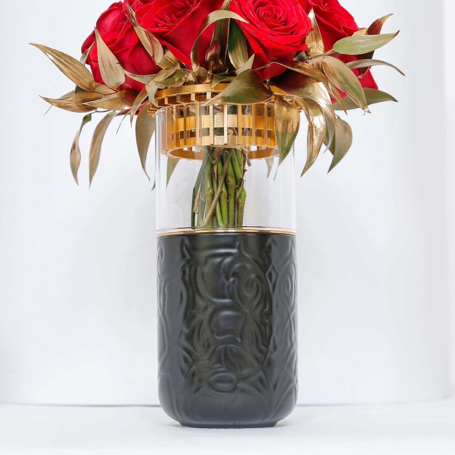 15 Red Roses Flower Vase