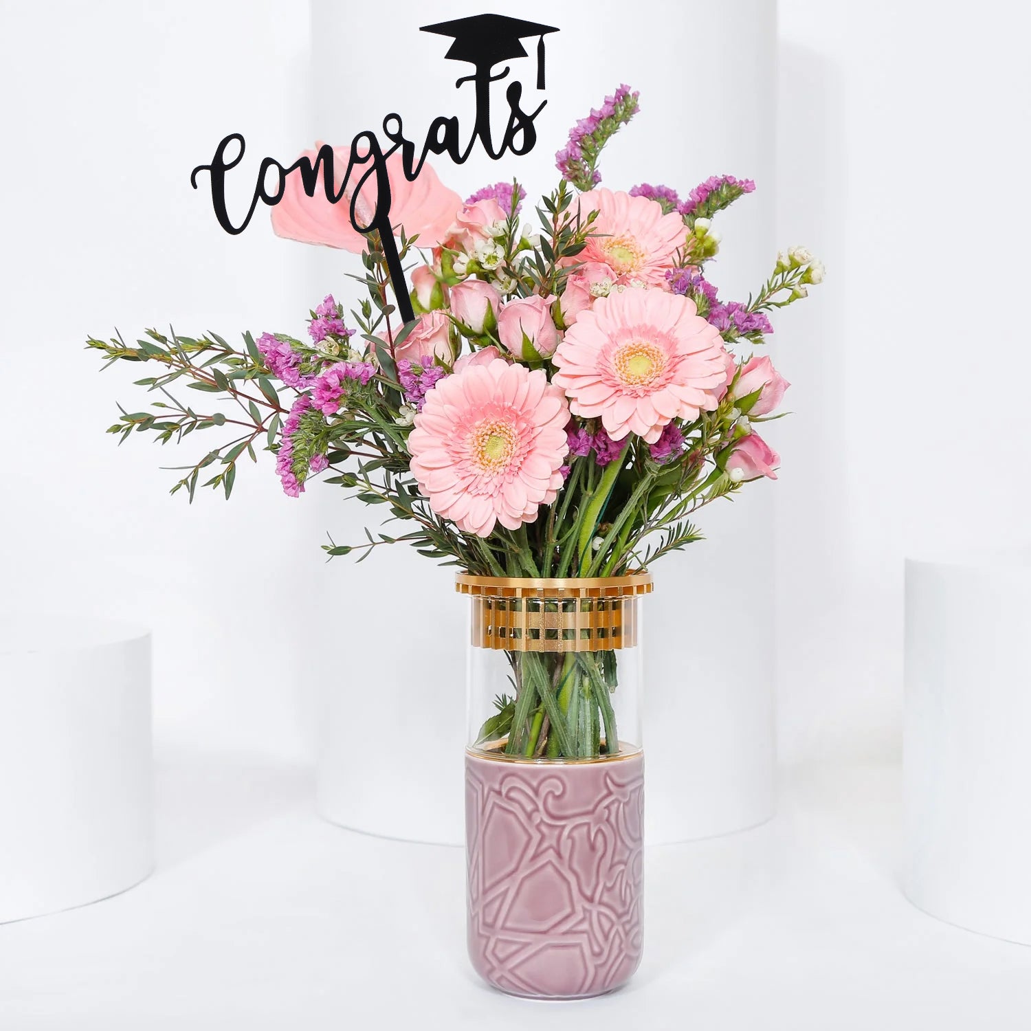 Pink Flowers Vase Arrangement | Graduation Day