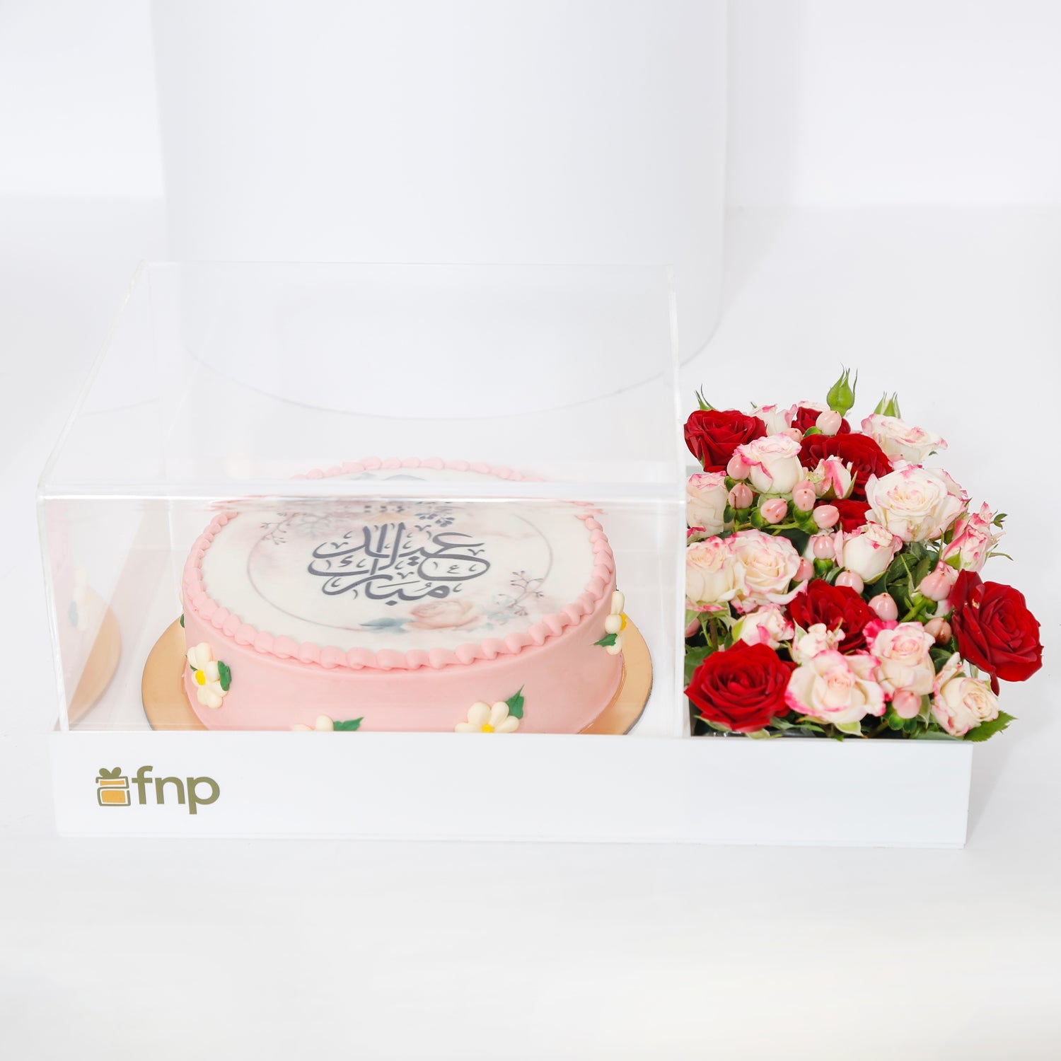 Pink Eid Mubarak Cake in Acrylic Box