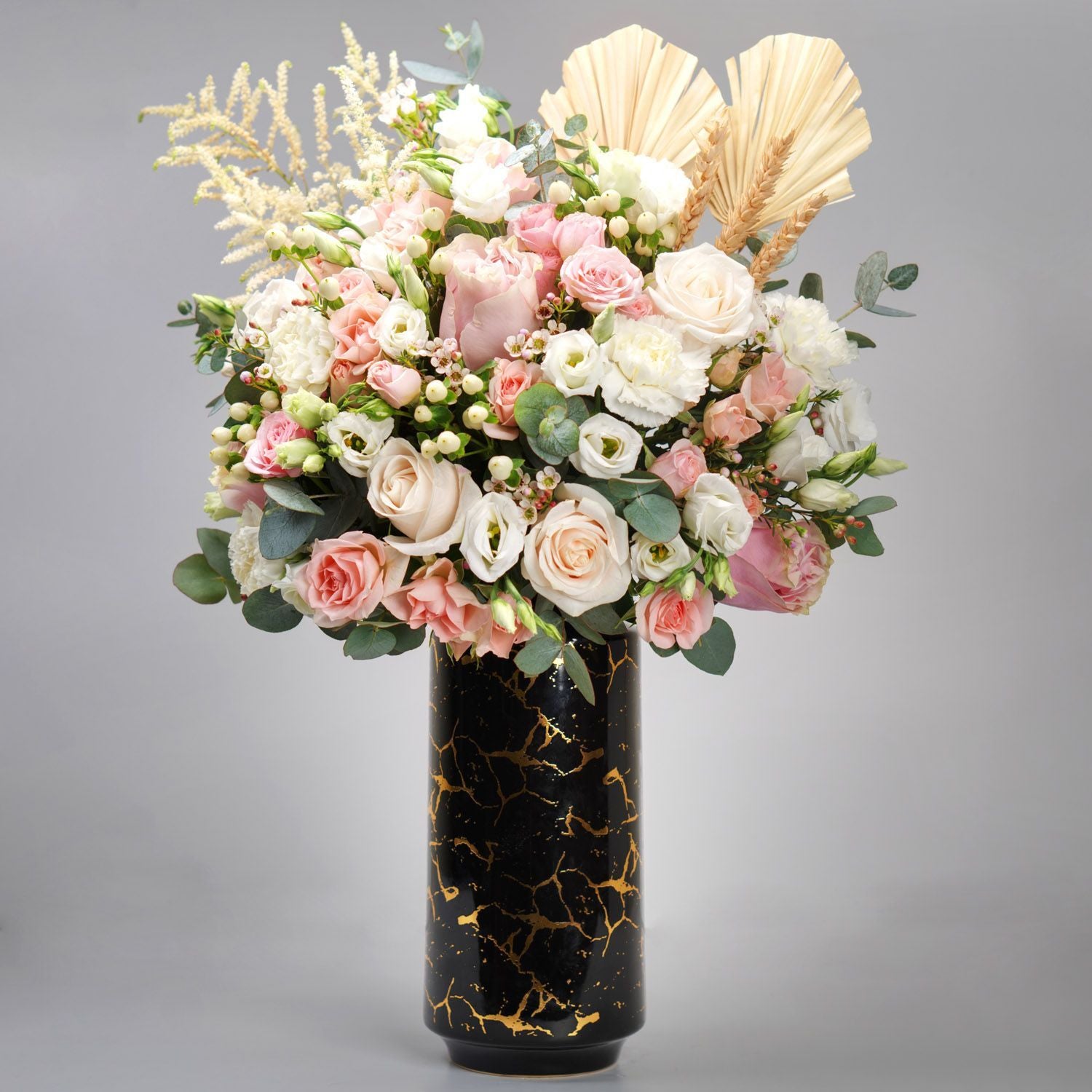 Exquisite Mixed Flowers Black Vase