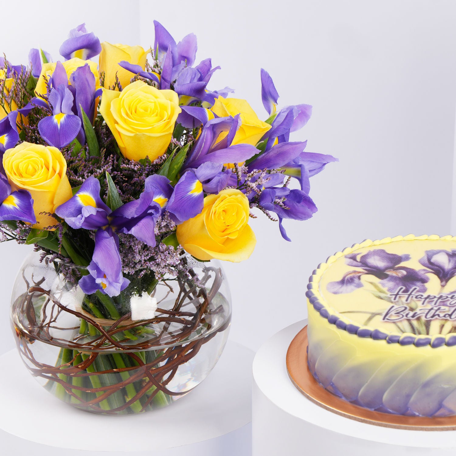 Iris Flower and Birthday Chocolate Cake