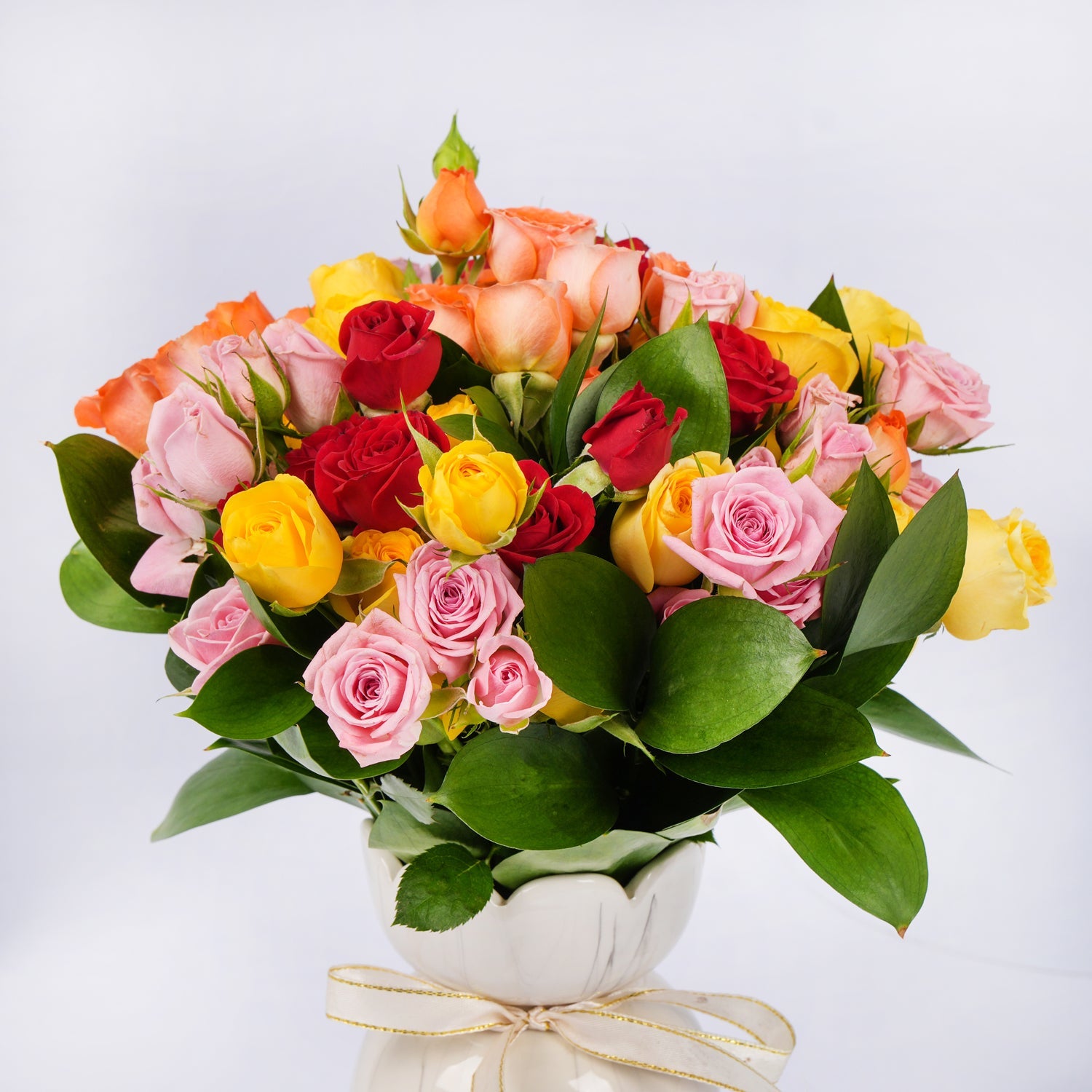 Mixed Color Baby Roses Vase Arrangement | Umrah