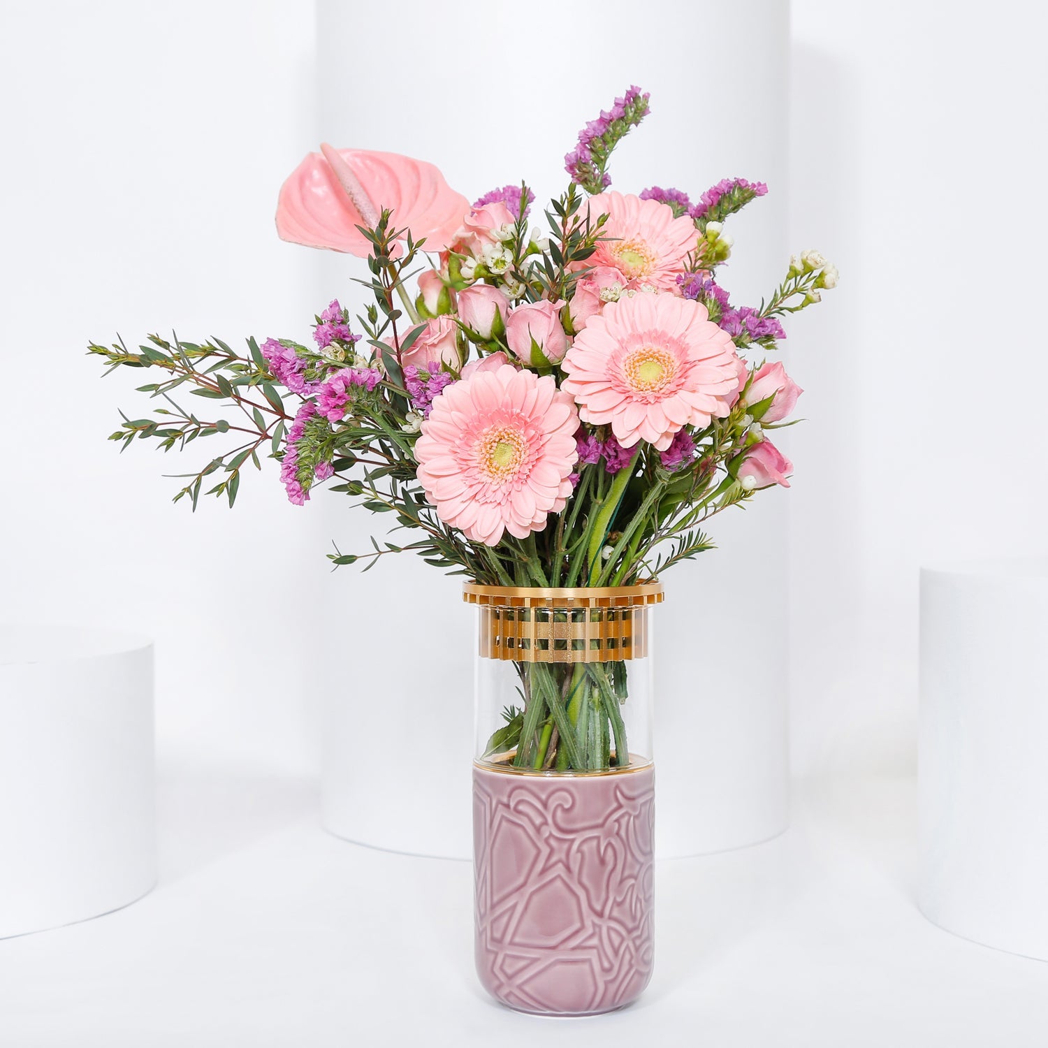 Pink Flowers Vase Arrangement