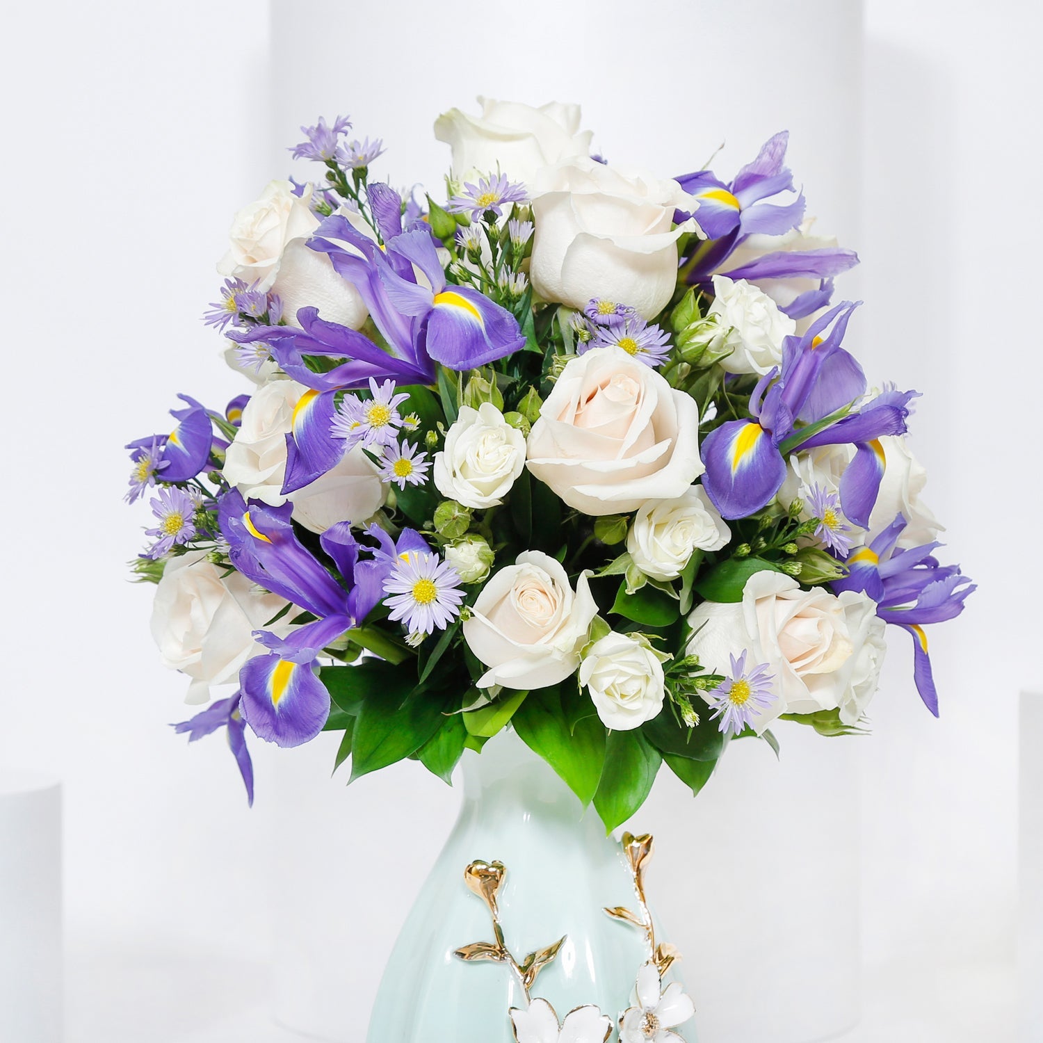 Iris & Roses in Premium Vase