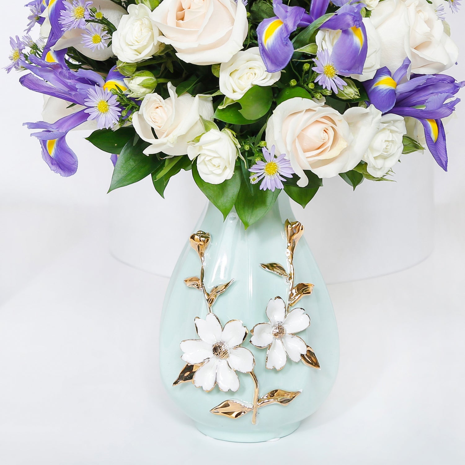 Iris & Roses in Premium Vase