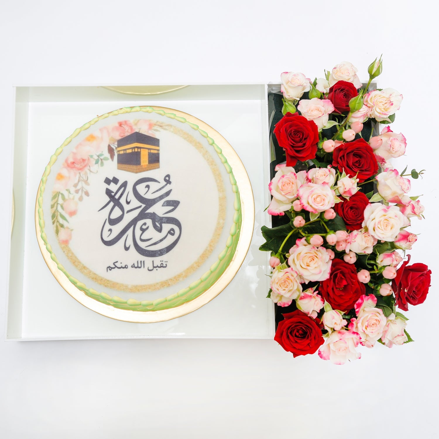 Umrah Mubarak Flower & Cake Gift Combo