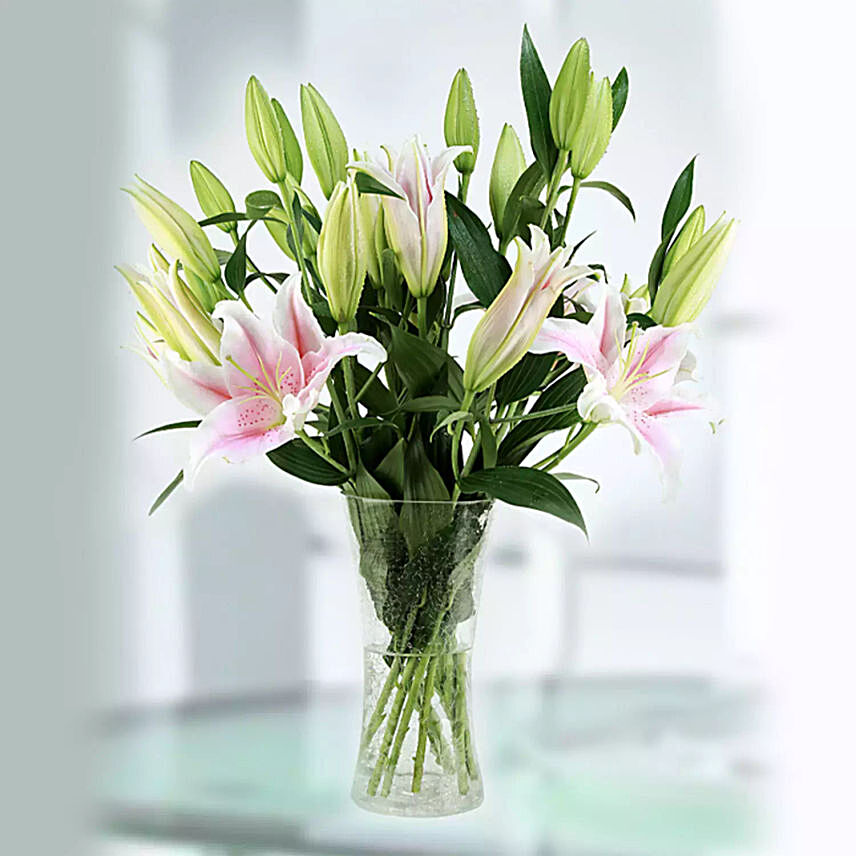 Stems Pink Lilies Vase