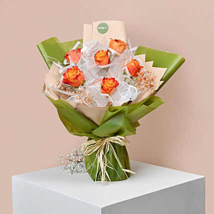 6 Orange Roses Hand Bouquet