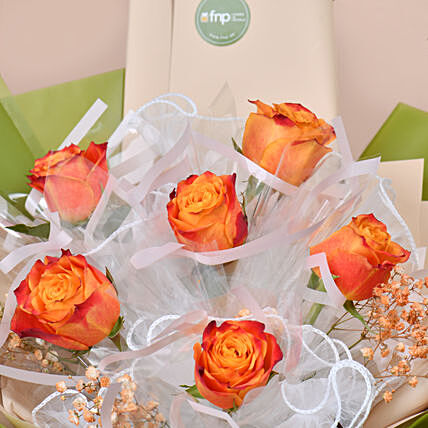 6 Orange Roses Hand Bouquet