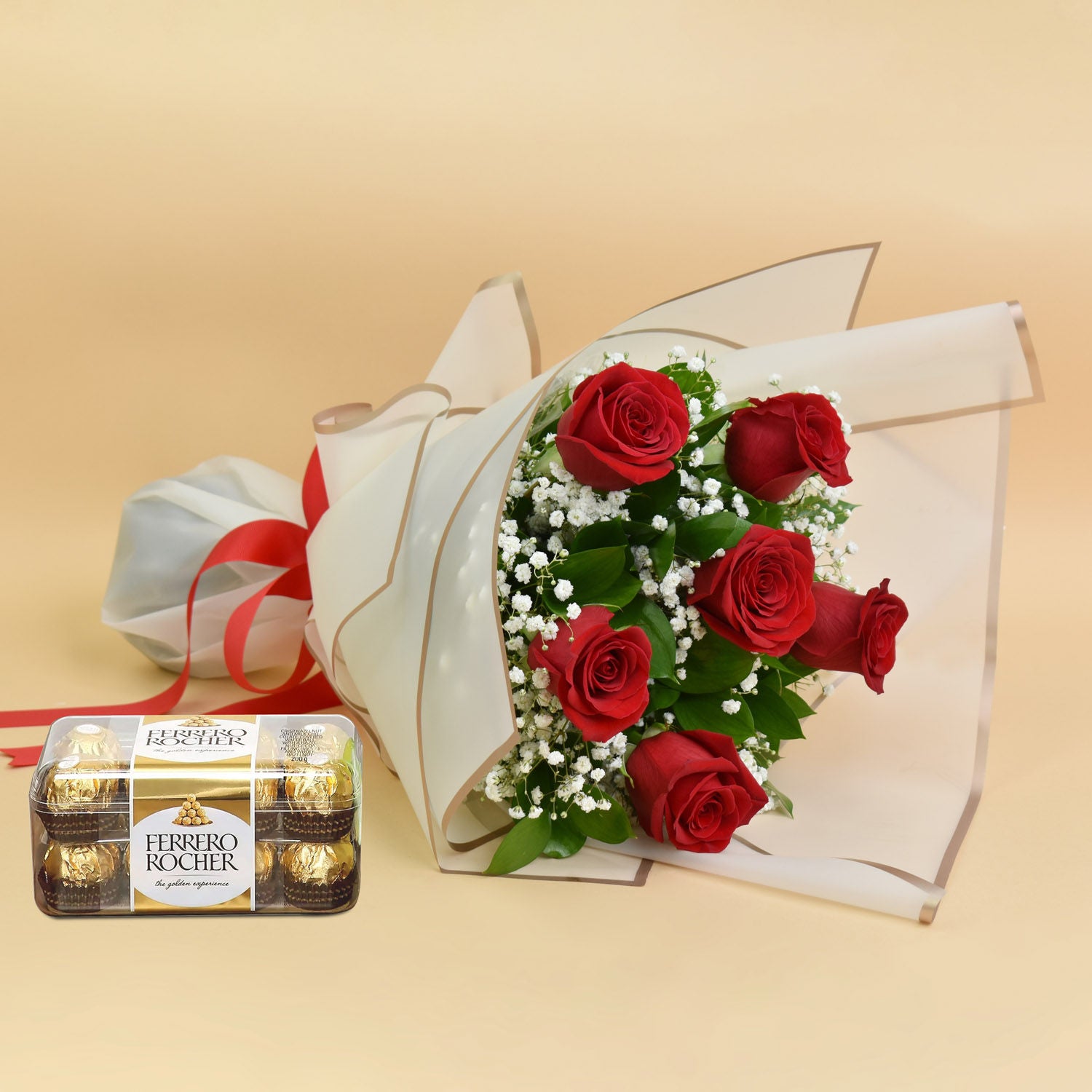 6 Roses Bouquet with Chocolates