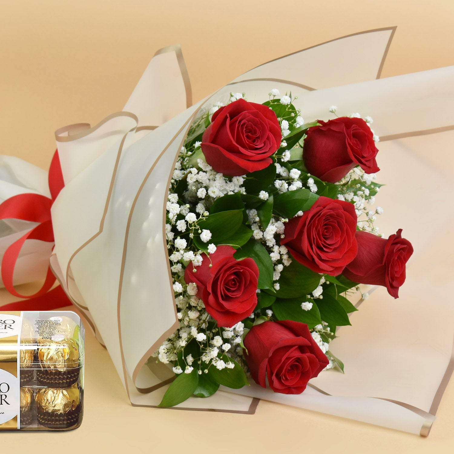 6 Roses Bouquet with Chocolates