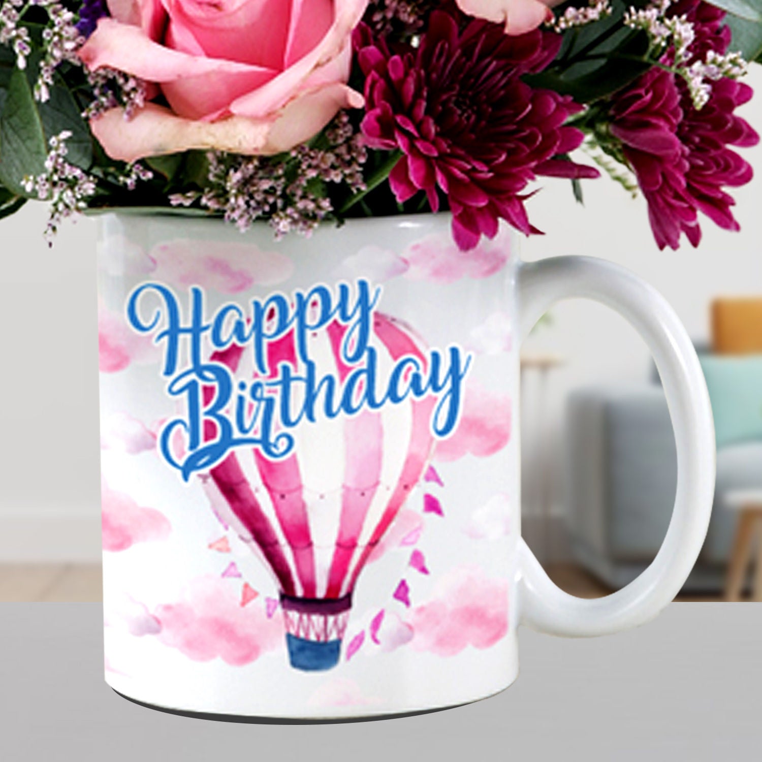 Beautiful Mixed Flowers In Birthday Mug