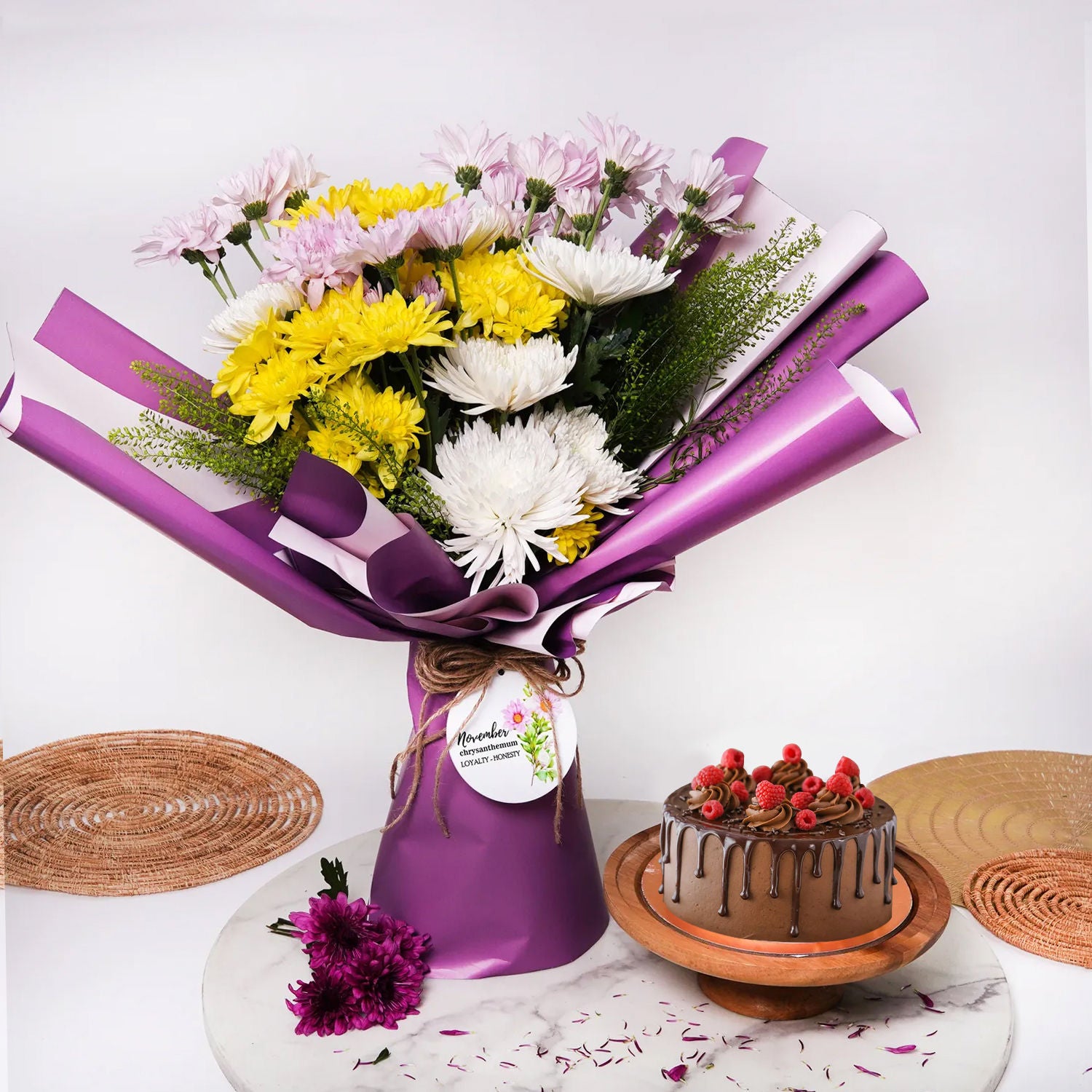 Birthday Flower Hand Bouquet N Cake