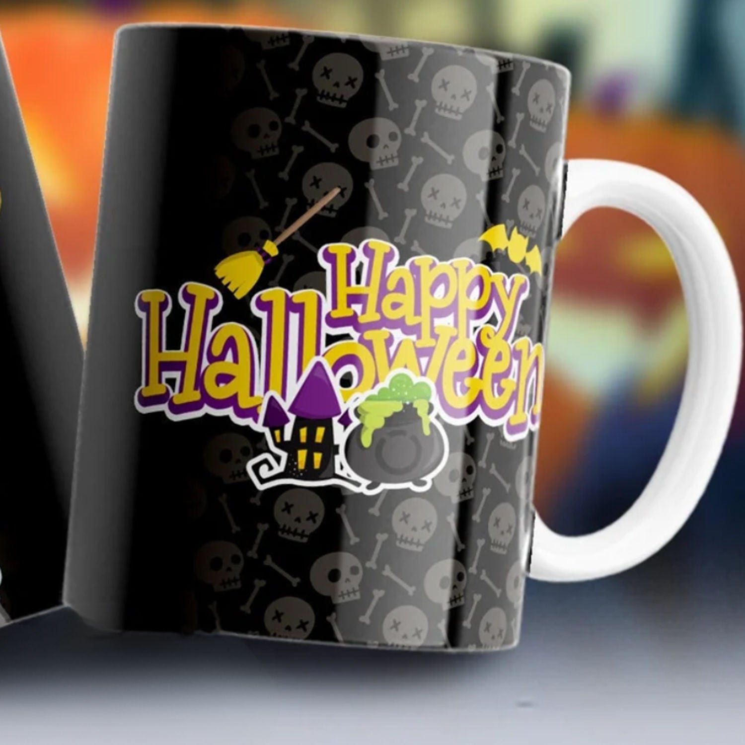 Black Theme Happy Halloween Mug