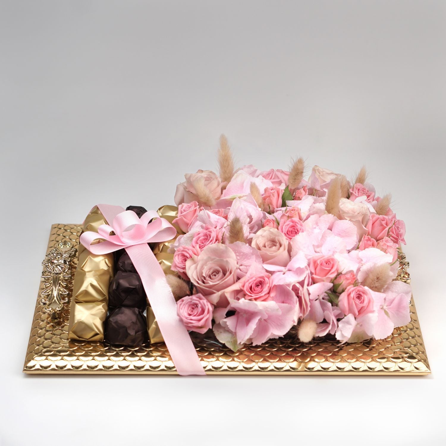 Blissful Mixed Flowers & Chocolates Golden Tray