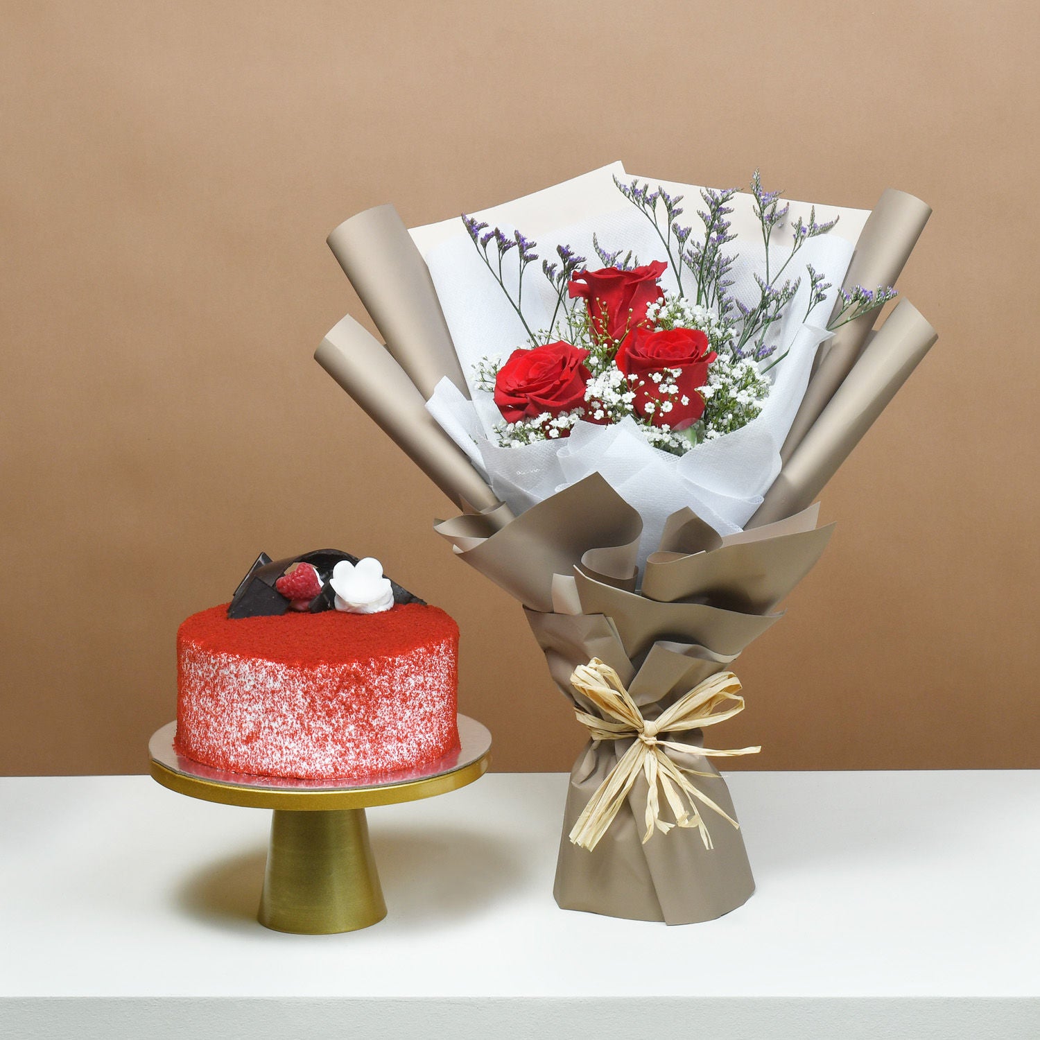 Blush Bouquet of Love and Red Velvet Cake