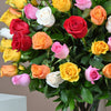 Bunch of 100 Mixed Roses In Glass Vase