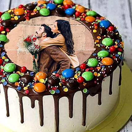 Chocolate Drip MNM Photo Cake For Anniversary
