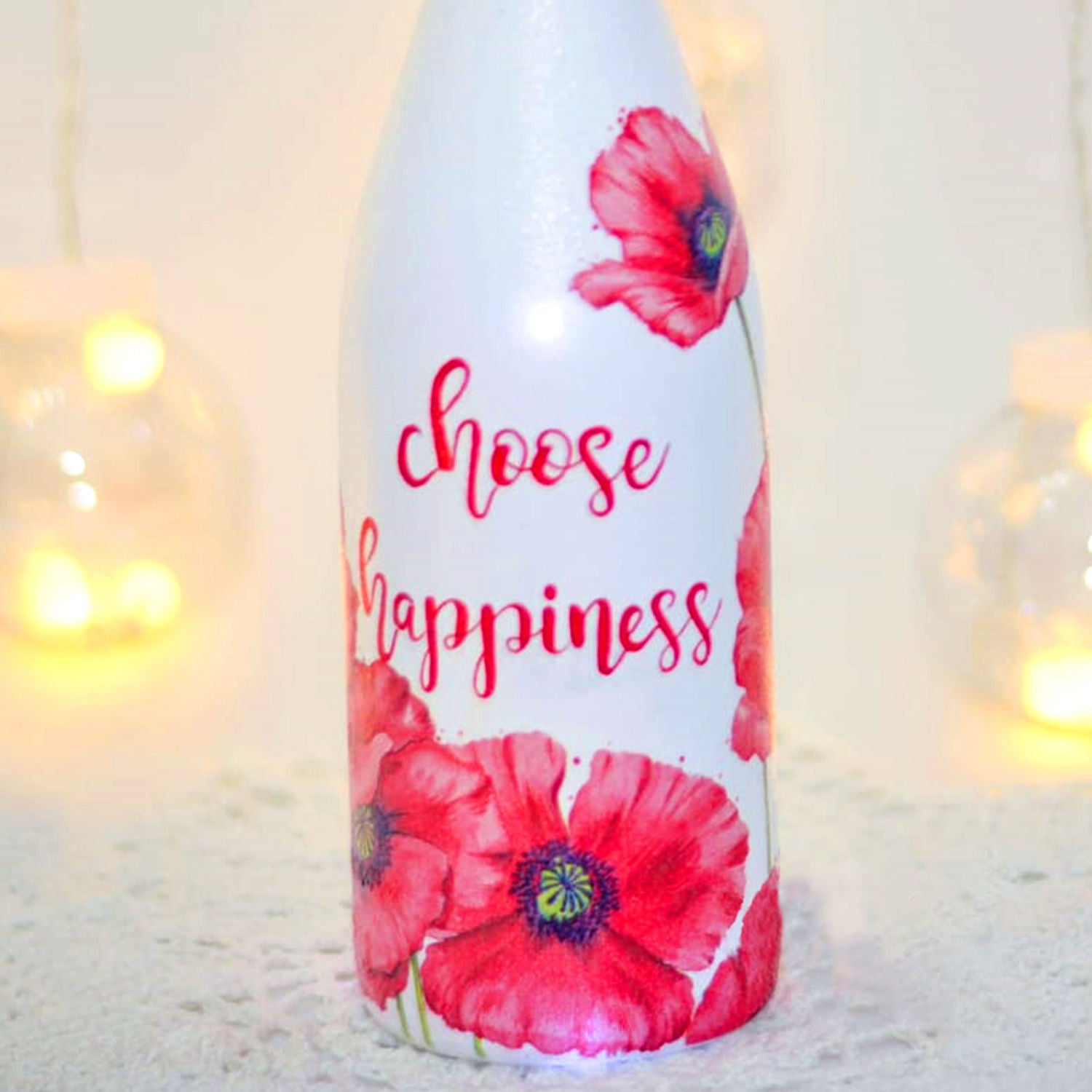 Choose Happiness Hand Painted Glass Bottle With Led