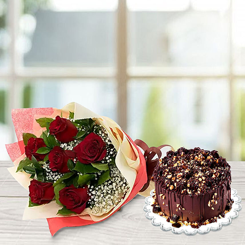 Crunchy Chocolate Hazelnut Cake & Red Roses