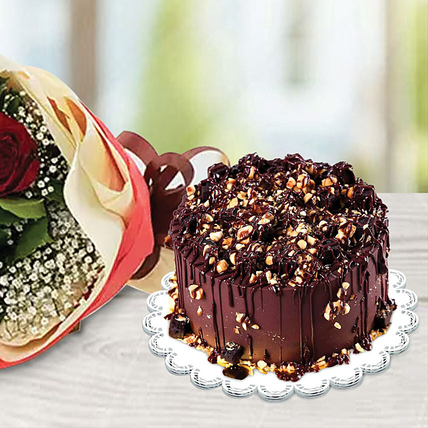 Crunchy Chocolate Hazelnut Cake & Red Roses