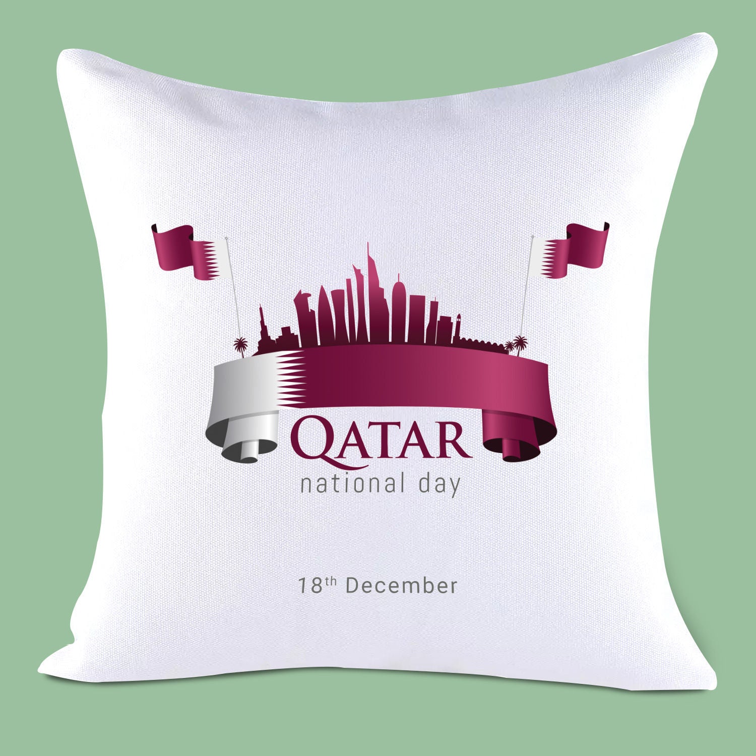 وسادة بيضاء مميزة مطبوعة لليوم الوطني في قطر