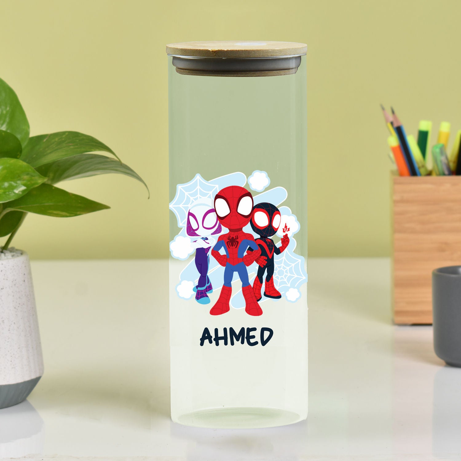 Custom Name Spiderman Glass Bottle