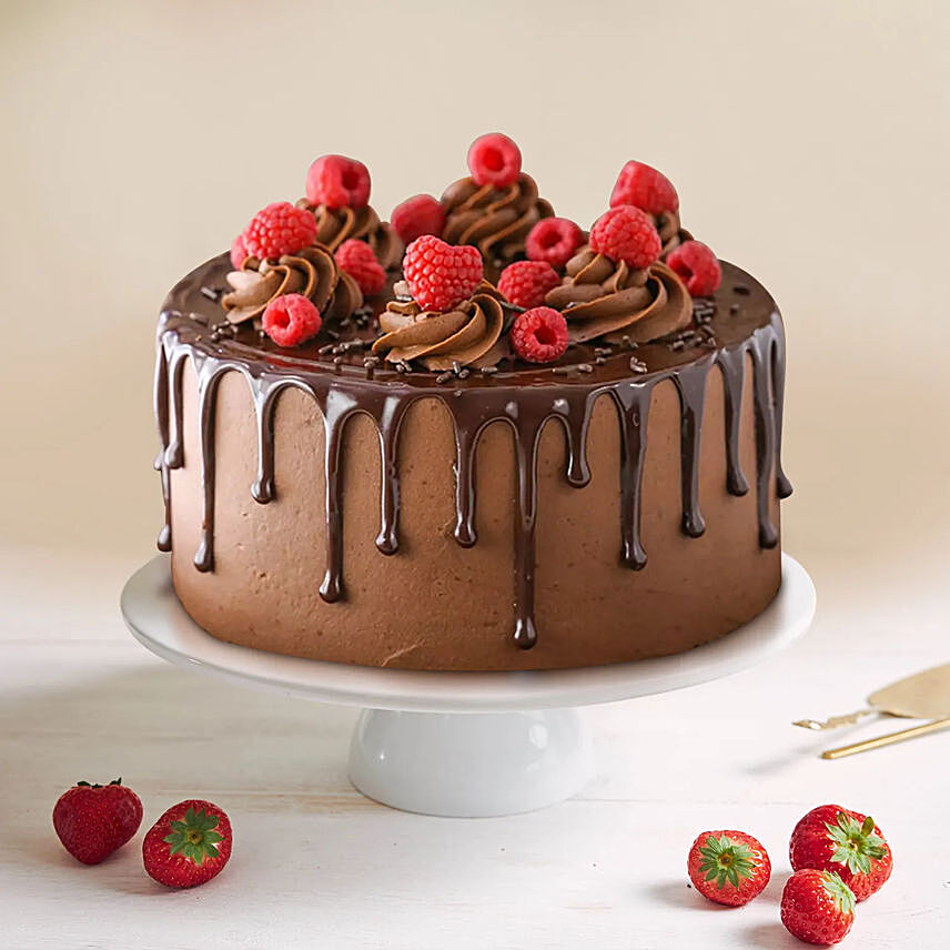 Dripping Chocolate Raspberry Cake