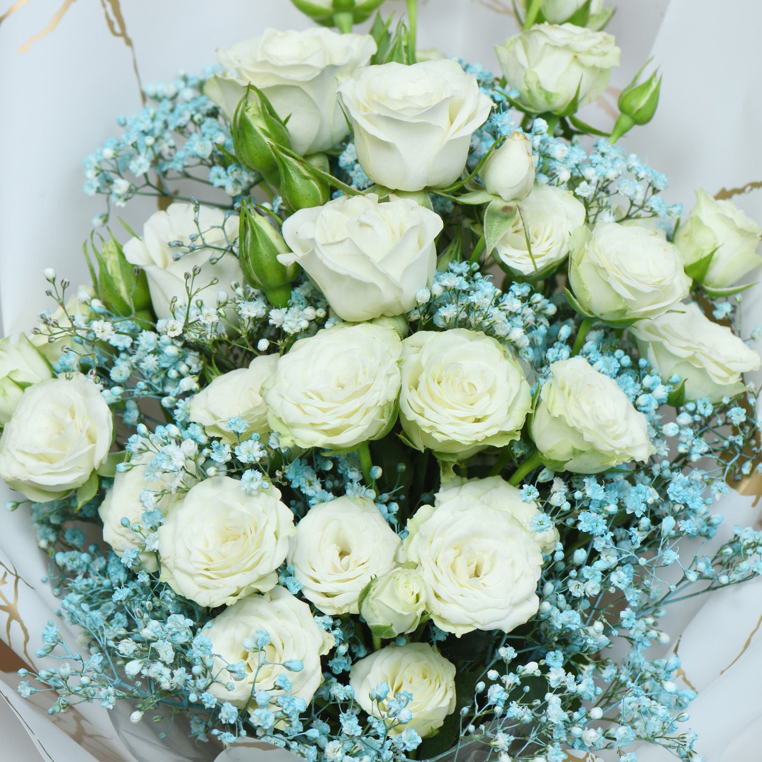 Elegance White Roses Bouquet with Cake