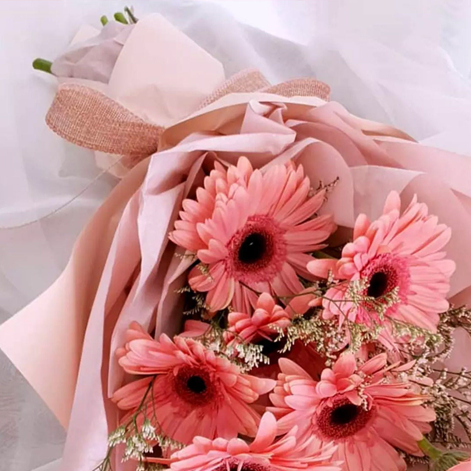Elegant Pink Gerberas Beautifully Tied Bouquet Standard